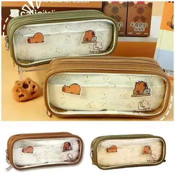 Вместительный пенал Capybara, многофункциональный мультяшный чехол для ручек, канцелярские принадлежности трава зеленый