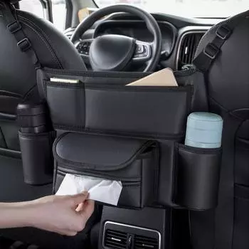 Вместительный регулируемый автомобильный ящик для хранения вещей, органайзер для багажника на заднее сиденье, многоцелевые органайзеры из искусственной кожи для спинки автомобильного сиденья с сумкой чёрный