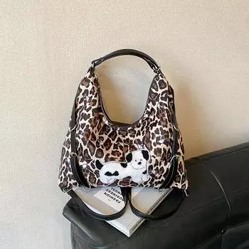 Вместительный рюкзак для поездок на работу, женская новая модная сумка через плечо с леопардовым принтом, универсальная повседневная сумка-тоут Niche