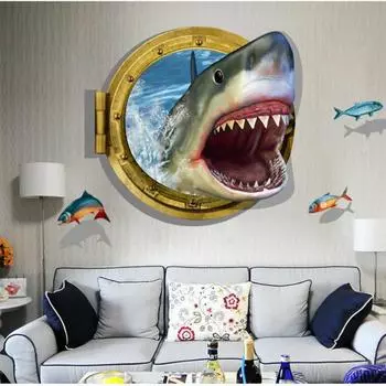 Вне сломанной стены 3D наклейки на стену с изображением морской кита и рыбы для детской комнаты, съемные наклейки из ПВХ «сделай сам», обои, наклейки для украшения дома 60*90cm