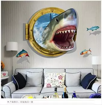 Вне сломанной стены 3D наклейки на стену с изображением морской кита и рыбы для детской комнаты, съемные наклейки из ПВХ «сделай сам», обои, наклейки для украшения дома 60*90cm синий
