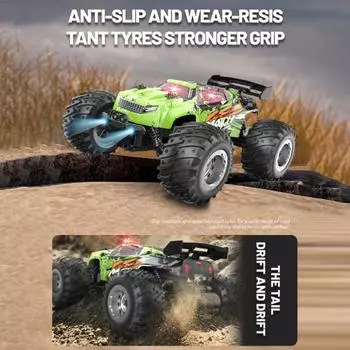 Внедорожник с дистанционным управлением и светодиодными фонарями, 4 колеса, 1/18, детский электрический 2,4 ГГц, радиоуправляемый дрифтерный грузовик, перезаряжаемая игрушка для малышей на гусеничном ходу зелёный