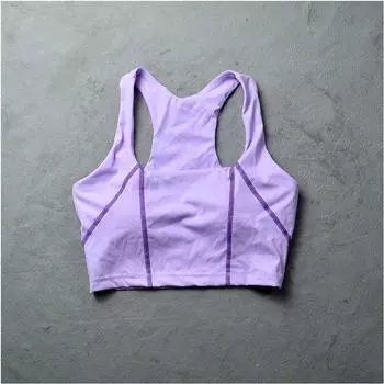Внешнеторговый короткий спортивный топ для йоги для женщин с нагрудными вкладышами, быстросохнущий бюстгальтер, тонкое летнее фитнес-белье Light purple XXS