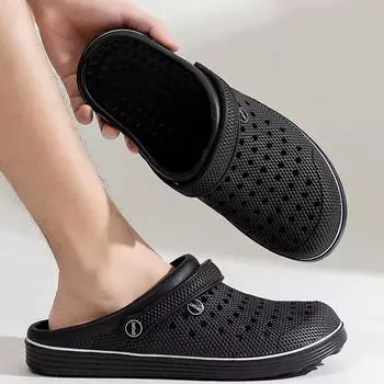 Внешние дырчатые туфли мужские повседневные тапочки на толстой подошве мужские уличные пляжные нескользящие садовые сандалии 40 чёрный