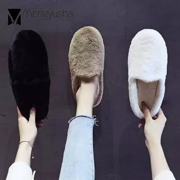 Внешние хлопковые мюли, уютные, плотные, флисовые, тапочки, женские, теплые, плюшевые, зимние, женские, пантуфли, утепленные, с мехом, шлепанцы 5 чёрный