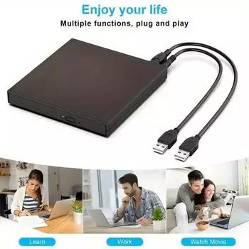 Внешний DVD-привод USB 3.0, высокоскоростной CD/DVD-плеер, устройство чтения, записи, пишущий привод для ноутбуков и компьютеров - Plug and Play, совместим с Windows, Mac чёрный
