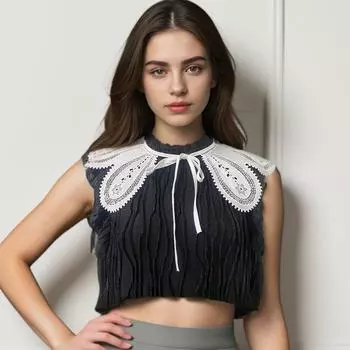 Внешний фальшивый воротник в иностранном стиле, ажурный кружевной шарф, маленькая шаль с жемчужной пряжкой, ханьфу, универсальный женский Al94