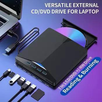 Внешний оптический привод CD DVD RW 7 в 1 USB 3.0 Type C с портом SD/TF CD/DVD/BD -/+RW проигрыватель Burner Writer Reader для Windows