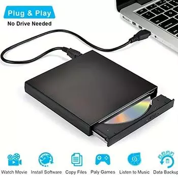 Внешний привод CD-DVD, USB 2.0, тонкий переносной внешний привод CD-RW, записывающий проигрыватель DVD-RW для ноутбуков, ноутбуков, настольных компьютеров CD - ROM/DVD - ROM чёрный