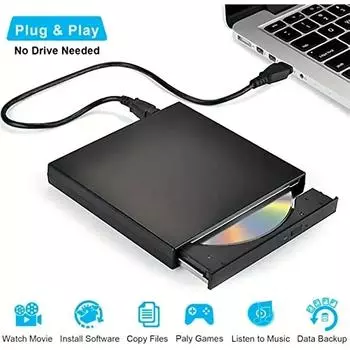 Внешний привод CD DVD, USB 2.0 тонкий защищенный внешний привод CD-RW пишущий проигрыватель DVD-ROM для ноутбуков настольных ПК чёрный
