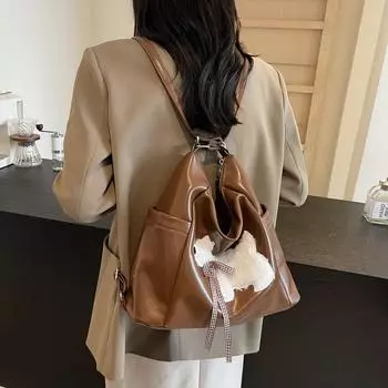 Внешний заказ корейской версии мультфильм милый рюкзак сумка женская 2024 новая большая вместительная сумка подмышкой универсальная сумка через плечо коричневый