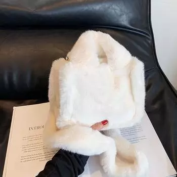 Внешний заказ симпатичная женская плюшевая сумочка для девочек 2024 года осень-зима новая пушистая универсальная сумка через плечо белый