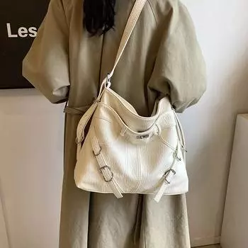 Внешняя одинарная повседневная сумка большой вместимости женская новинка 2024 года осень-зима ретро сумка-мессенджер одно плечо сумка-тоут сумка-ведро белый