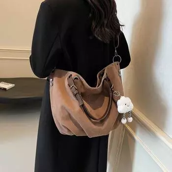 Внешняя одинарная сумка в стиле ретро для осени и зимы, большая вместительная женская сумка 2024 года, повседневная сумка-мессенджер на одно плечо, холщовая сумка-тоут чёрный