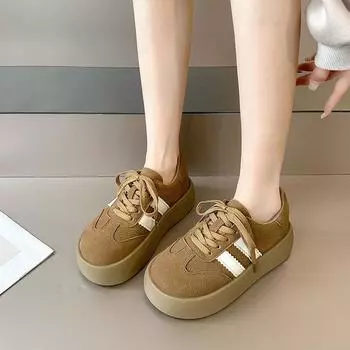 Внешняя торговля 2024 года, новые ретро туфли на шнуровке с круглой головкой, универсальные, удобные, повседневные туфли на платформе для знаменитостей из Интернета 35 хаки