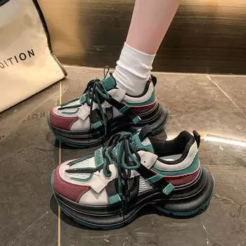 Внешняя торговля 2024 весна и осень новые усиленные шнуровки цвета соответствующие повседневные нескользящие туфли с круглым носком верхняя одежда для пап спортивная обувь женская 35 серый