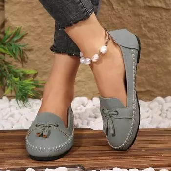 Внешняя торговля 2025 Doudou обувь женская весна новый тренд женская обувь однопедальная повседневная кожаная обувь с бахромой мягкая подошва женская 36 темно-синий