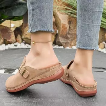 Внешняя торговля 2025 весна новая модная верхняя одежда тапочки большого размера с плоским дном сумка перетаскивание головы ленивые одна педаль женская обувь половина лотка 36 хаки