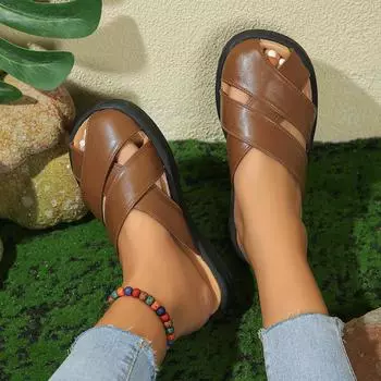 Внешняя торговля мода сумка голова крутые тапочки верхняя одежда высокое чувство лето новые полутапочки плоская подошва крутые тапочки дети 35 коричневый