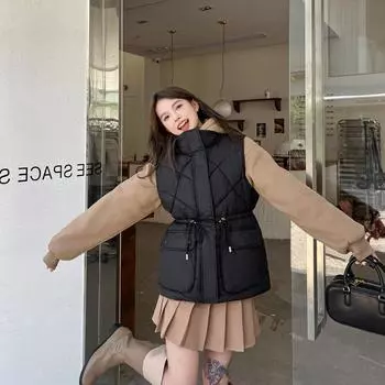 Внешняя торговля поддельные две части для женщин 2024 зима новая корейская версия с капюшоном пуховая хлопковая одежда для женщин утолщенная талия куртка M чёрный