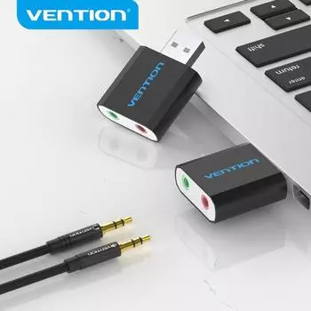 Внешняя USB звуковая карта Vention, адаптер для наушников 3,5 мм, Aux аудиокарта для микрофона, динамика, компьютера PUBG USB Sound Card чёрный