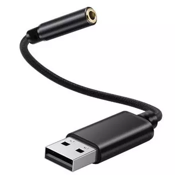 Внешняя звуковая карта USB 2 в 1, вспомогательный разъем 3,5 мм для аудиоразъема USB, звуковой адаптер, подходит для ПК с Windows 10, PS4, ноутбука Mac чёрный