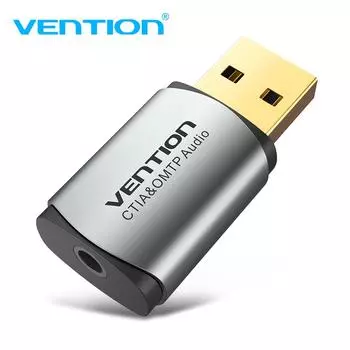 Внешняя звуковая карта Vention 2-в-1, USB-адаптер 3,5 мм, аудиоинтерфейс для кабеля наушников, компьютера серый