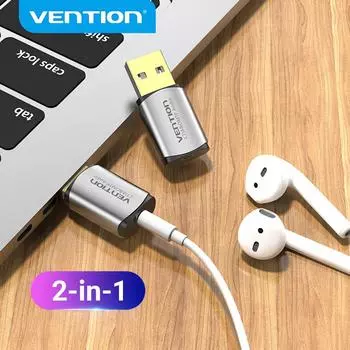 Внешняя звуковая карта Vention USB, звуковая карта 2-в-1, USB-адаптер 3,5 мм, аудиоинтерфейс для кабеля наушников, звуковая карта компьютера серый