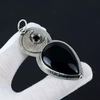 Вневременной черный оникс, подвеска с драгоценным камнем из черной шпинели, подвеска из стерлингового серебра 925 пробы, ожерелье из кристаллов ручной работы, натуральные лечебные украшения для подарков 2.55 чёрный
