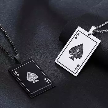 Vnox Lucky Ace of Spades Мужские ожерелья Ювелирные изделия, Нержавеющая сталь Покер А Подвеска, Рок-панк Казино Удачный ошейник Аксессуар 50cm 20inch