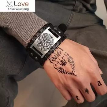 Vnox мужские стильные кожаные браслеты-обертки в стиле викингов, рок-панк, компас, подвеска, мужское запястье, регулируемая длина adjustable