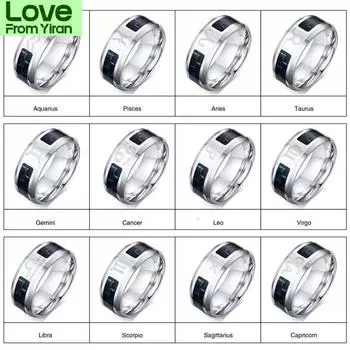 Vnox Мужское винтажное кольцо с 12 созвездиями зодиака из нержавеющей стали с синим углеродным волокном, гороскоп, мужская астрология, Anel Alliance 11