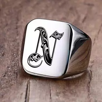 Vnox ретро инициалы перстень-печатка для мужчин 18 мм громоздкий тяжелый штамп мужской браслет из нержавеющей стали с буквами ювелирные изделия на заказ подарок для него 7