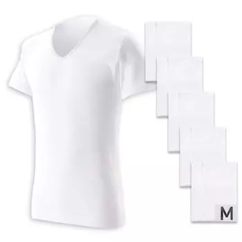 Внутреннее антибактериальное и непромокаемое нижнее белье, нежное, удобное, белого цвета, размер M [Iris Plaza] Мужская рубашка, прочная, 100% хлопок, футболка, V-образный вырез, текстура, белый