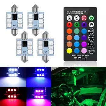 Внутреннее освещение автомобиля RGB C5W светодиодный гирлянда 31 мм, 36 мм, 39 мм, 42 мм с дистанционным управлением, многоцветный купольный светильник, лампа для чтения, авто 12 В 31mm - 1 bulbs 1 remote