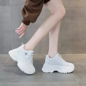 Внутреннее увеличение высоты кроссовки папы женские весна и осень новые универсальные корейская версия платформа кроссовки папы студенческие повседневные туфли весна 35 белый