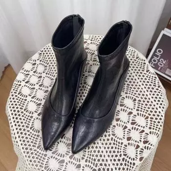 Внутреннее увеличение высоты на 5 см~ Новые остроносые женские ботинки в западном стиле Челси ретро тонкие ботильоны толстый каблук кожаные короткие ботинки 34
