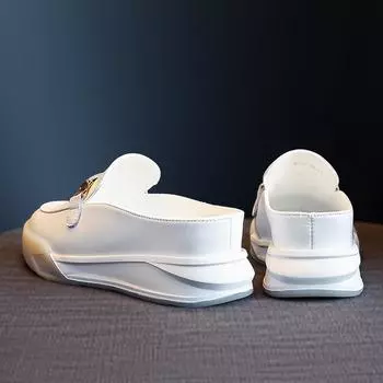 Внутреннее увеличение высоты полутапочки 2024 новые интернет знаменитости Baotou Xiaobai толстый низ сандалии с уклоном каблук носить женская обувь лето 35 белый