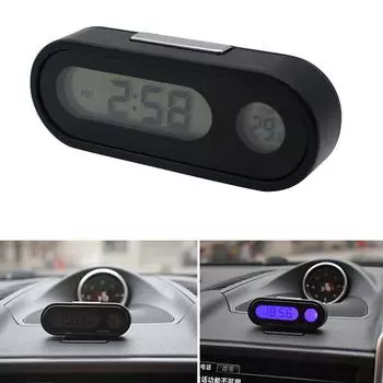 Внутренние часы для автомобиля Мини электронные часы Автомобильная приборная панель Время ЖК-подсветка Цифровой дисплей Аксессуары для стайлинга автомобиля чёрный