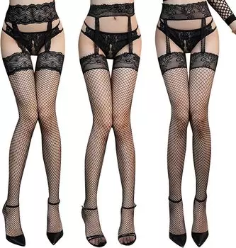 Внутренние чулки для косплея с подвязками и стопором, пояс для чулок с цветочным кружевом [MUGIVALA] (А+В+С (Набор 3))