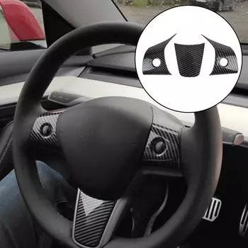 Внутренние молдинги для Tesla Model 3 Y, украшение интерьера, модифицированный ABS, 3 шт./комплект, накладка на руль из углеродного волокна Black