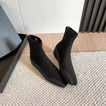 Внутренние носки для увеличения высоты сапоги женские осенние эластичные сапоги женская обувь квадратный носок плоские длинные сапоги женская обувь 35