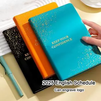 Внутренние страницы на английском языке, кожаный блокнот формата А5 на 2025 год, ежедневник для студентов, дневник учета на 365 дней, блокнот, заметки, 180 листов, 360 страниц A5