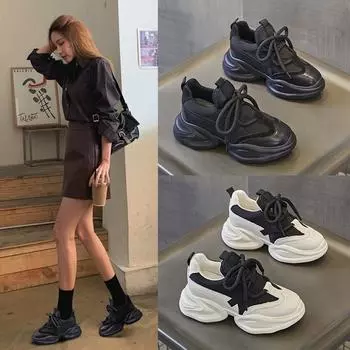 Внутренние туфли для папы, женские, из мягкой кожи, весна-осень 2024 года, женские, на толстой подошве, жареные, повседневные, кроссовки для улицы 35 бежевый