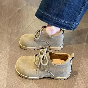 Внутренние высокие сапоги женские весна и осень ретро толстый подошва прилив с туфлями дерби модная женская летняя обувь дышащая для жаркой погоды 35