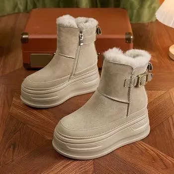 Внутренние зимние ботинки женские большие хлопковые ботинки Martin с утолщенной подошвой 2024 года новые взрывные короткие ботинки 35 чёрный