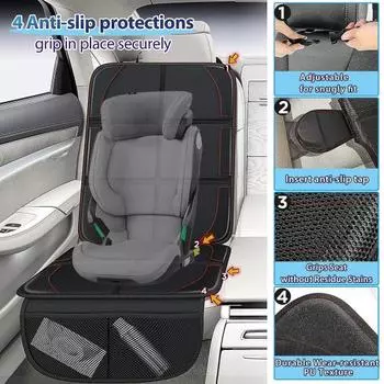 Внутренний чехол на сиденье, водостойкая нескользящая подкладка, усиленные углы с сетчатой защитой карманов, не выцветающий коврик для подушки автокресла чёрный