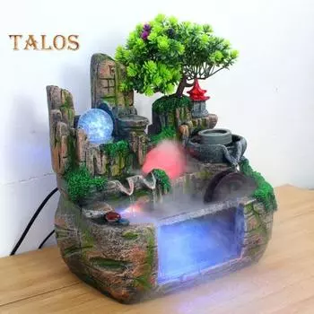Внутренний фонтан-водопад со светодиодной подсветкой, искусственный хрустальный шар, скала с текущей водой, мини-аквариум с распылителем воды, гостиная, домашний офис EU