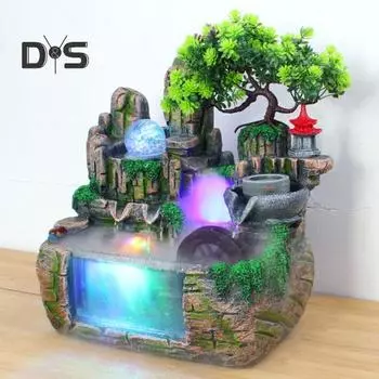 Внутренний фонтан-водопад со светодиодной подсветкой, искусственный хрустальный шар, скала с текущей водой, мини-аквариум с распылителем воды, гостиная, домашний офис EU