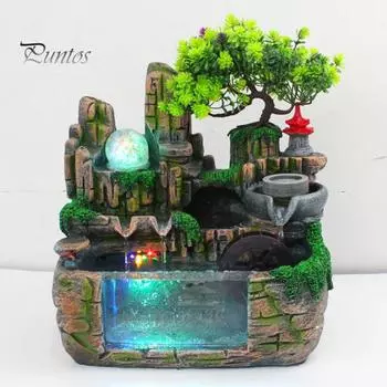 Внутренний фонтан-водопад со светодиодной подсветкой, искусственный хрустальный шар, скала с текущей водой, мини-аквариум с распылителем воды, гостиная, домашний офис EU